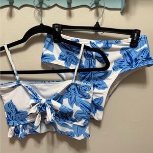3 piece Blue Floral Bikini Set w/ sarong